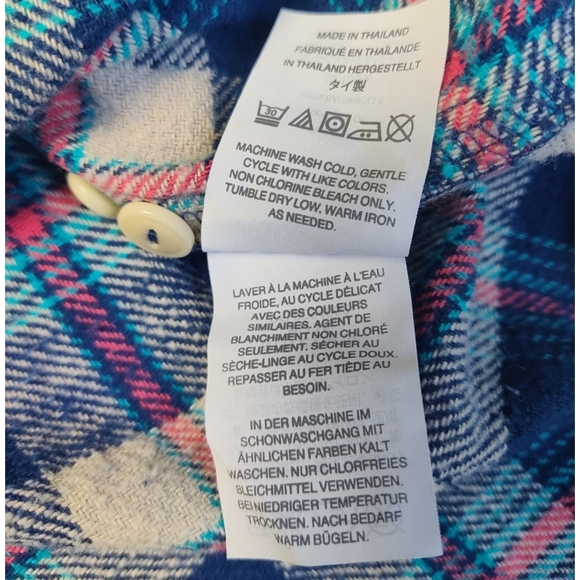 J Crew Flannel Shirt Womens Size 0 Plaid‎ 100% Cotton Blue Pink Cozy Classic - Picture 6 of 9